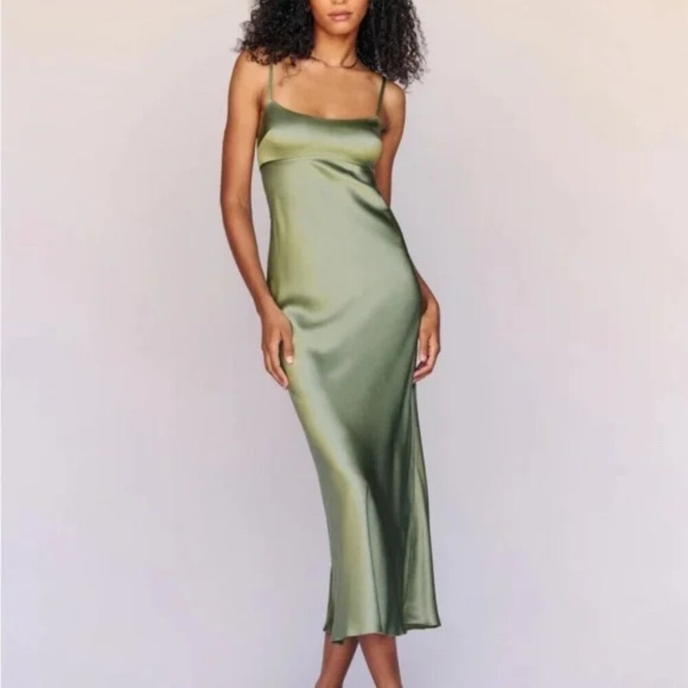 Reformation Kailyn Silk Dress-Artichoke